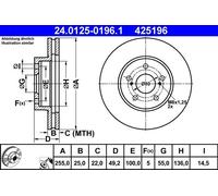 Disque de frein ATE 24.0125-0196.1 avant, ventilé, 1 pièce