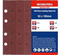 WORKPRO Disques de Ponçage 100 Pièces, Disques Abrasifs Rectangulaire (185 * 93mm) avec 8 Trous, Grain 40, 60, 80, 120 pour Polissage, Dérouillage, Finition