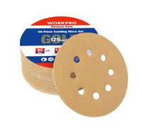 Disques de Poncage WORKPRO 125mm 50 Pieces, Grain 80, 120, 240, 3 Fois Plus Resistant, Disques Abrasifs 125mm de Qualite avec 8 Trous pour Polissage, Derouillage, Finition