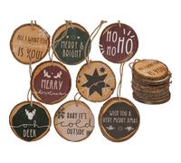 Disques décoratifs en bois Christmas avec ruban de jute (lot de 8)