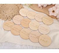 Disques d'étapes mensuelles en bois - Panneau en bois Hello World 12 mois, décorations de fête prénatale, accessoires photo neutres pour nouveau-né, 1 à 12 mois d'annonce de bébé marqueur de carte en
