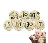 Disques en bois de jalon mensuel lumineux, 7 pièces signe de cartes de jalon mensuel pour bébé, disques d'accessoires photo en bois double face, blocs de jalons pour bébé, signe de voyage de grossesse