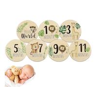 Disques en bois de jalons mensuels, cartes de jalons pour bébé - 7 pièces de cartes d'annonce de bébé en bois | Disques d’accessoires photo en bois double face, blocs de jalons pour bébé, signe de voy