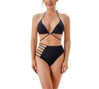DISSA Bikini Deux pièces Femme col Licou modulable | Bretelles fines entièrement ajustables, slip couverture moyenne, tissu extensible séchant vite confort