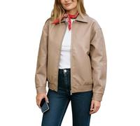 DISSA Blouson bomber ample femme en simili cuir, à revers fermeture éclair manches longues léger uni,Beige,46