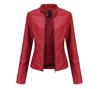 DISSA Blouson moto femme simili cuir court col montant,EU 38-48 | manches segmentées,poignets zippés,poches inclinées,sortie décontractée,coutures renforcées,tissu léger
