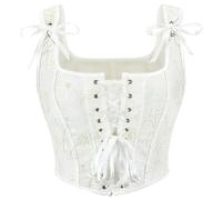 DISSA Corset Bustier à Laçage Frontal et Armature,Ecru,White