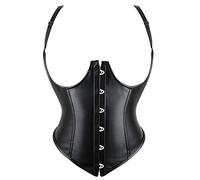 DISSA Corset Sous Poitrine Similicuir avec Bretelles,Noir,50