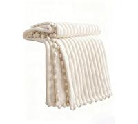 DISSA - Couverture Polaire en Flanelle Douce, Moelleuse, Chaude, Confortable avec Franges et Pompons, Parfaite pour canapé, lit, Sofa, 129,5 x 160 cm, Beige