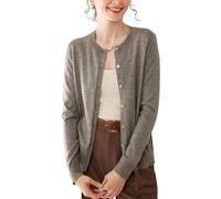 DISSA Gilet Cachemire Femme Col Rond Uni Gilet Tricoté en Vrac Manches Longues Fin Cardigan en Cachemire et Laine,Gris,EU 36,MA941