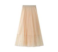 DISSA Jupe Plissée Unie Femme Beige Jupe Tulle Midi,Taille Unique,S8581
