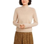 DISSA Pull Cachemire Femme Col Montant Pointelle V,Beige,42