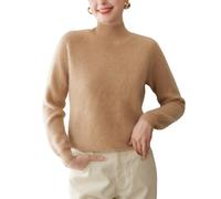 DISSA Pull Cachemire Femme Col Montant Uni Tricoté en Vrac Manches Longues Fin Pull en Cachemire et Laine,Camel,EU 38,MA9008
