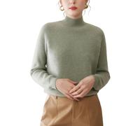 DISSA Pull Cachemire Femme Col Montant Uni Tricoté en Vrac Manches Longues Fin Pull en Cachemire et Laine,Vert,EU 38,MA9008