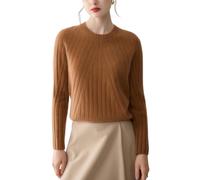 DISSA Pull Cachemire Femme Col Rond à Rayures Tricoté en Vrac Manches Longues Fin Pull en Cachemire et Laine,Marron-1,EU 38,MA9107