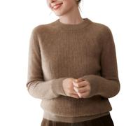DISSA Pull Cachemire Femme Col Rond à Rayures Tricoté en Vrac Manches Longues Fin Pull en Cachemire et Laine,Marron,EU 36,MA9010