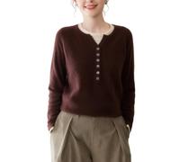 DISSA Pull Cachemire Femme Col Rond Uni Tricoté en Vrac Manches Longues Fin Pull en Cachemire et Laine,Marron foncé,EU 38,MA9019