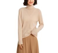 DISSA Pull Cachemire Femme Col Roulé Empiècement Pointelle,Beige,40
