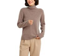 DISSA Pull Cachemire Femme Col Roulé Empiècement Pointelle,Marron,38