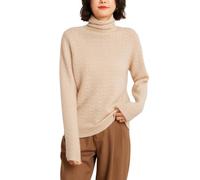 DISSA Pull Cachemire Femme Col Roulé Motif Vague,Beige,44