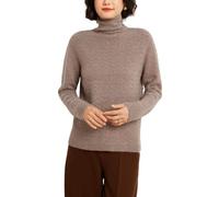 DISSA Pull Cachemire Femme Col Roulé Motif Vague,Marron,36