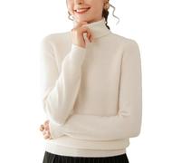 DISSA Pull Cachemire Femme Col roulé Uni Tricoté en Vrac Manches Longues épais Pull en Cachemire et Laine,Ecru,EU 40,MH560