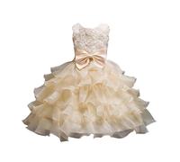 DISSA Robe Fille sans Manches Tulle Brodée Florale Princesse,3-10 Ans | broderie florale détaillée,grand nœud dos,fermeture cachée,jupe évasée complète,mariage,banquet,célébration