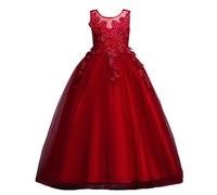 DISSA Robe Fille sans Manches Tulle Dentelle Fête,4-14 Ans | surjet dentelle délicat,nœud classique dos,fermeture cachée,jupe fluide complète,mariage,fête,anniversaire