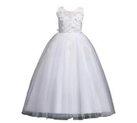 DISSA Robe Fille sans Manches Tulle Dentelle Fête,4-14 Ans | surjet dentelle délicat,nœud classique dos,fermeture cachée,jupe fluide complète,mariage,fête,anniversaire
