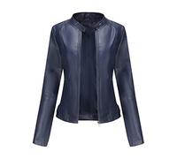 DISSA Veste Blouson De Motard Simili Cuir Synthétique Court Femme Blouson Col montant Coupe Ajustée fermeture éclair Printemps et Automne,38,PN767