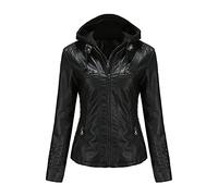 DISSA Veste Cuir Femme à Capuchon Court Motard Similicuir Slim, 4XL, C6699N