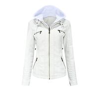 DISSA Veste Cuir Femme Fermeture éclair Veste Motard Similicuir Slim à Capuchon Court Veste,M,C6699N