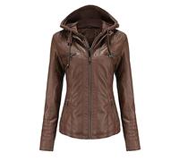 DISSA Veste Cuir Femme Motard à Capuchon Court, Slim, Similicuir, M, C6699N