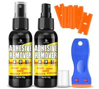 Dissolvant de colle Set 200ml - Débardeur d'étiquettes & Dissolvant avec racle, Sûr pour laque & verre, Élimine résidus de colle, étiquettes, autocollants & restes de ruban - Spray sûr pour surfaces
