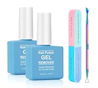Dissolvant de Vernis à Ongles en Gel Paquet de 2 avec Lime a Ongles & Pousse Cuticule, Remover Vernis Semi Permanent, Enlève Facilement et Rapidement Vernis Gel en 3-5 Minutes, ne Blesse Pas Ongles