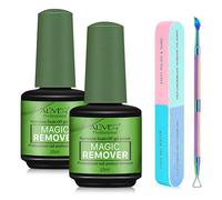 Dissolvant de Vernis à Ongles en Gel Paquet de 2 avec Pousse Cuticule & Lime a Ongles, Remover Vernis Semi Permanent, Enlève Facilement et Rapidement Vernis Gel en 3-5 Minutes, ne Blesse Pas Ongles