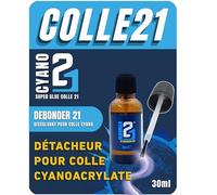 Dissolvant pour colle cyano Debondeur21 by Super Glue Cyano Colle21 | Dissolvant pour colle cyano - Flacon de 30 ml - Détachant pour super glue - Dissolvant pour taches et résidus de colle cyano.