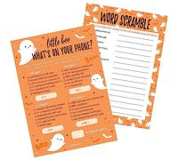 DISTINCTIVS Orange Little Boo is Almost Due Baby Shower Games - What's On Your Phone and Word Scramble 2 Game Bundle - 20 cartes double face