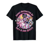 Distrait by Cats and Side Quests Cat Unicorn Princess RPG T-Shirt