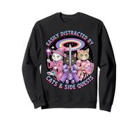 Distrait by Cats and Side Quests Cute Hero Cat Gamer Girl Sweatshirt