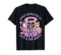 Distrait by Cats and Side Quests Cute Hero Cat Gamer Girl T-Shirt