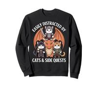 Distrait by Cats and Side Quests Fun Cat Kight Dragon Boy Sweatshirt