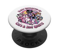 Distrait par Les Chats et Les quêtes Secondaires Cat Princess Gamer Girls PopSockets PopGrip Adhésif
