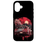 Distress JDM Drift Voiture de Course Sakura Blossom Tokyo Skyline Art Coque pour iPhone 16