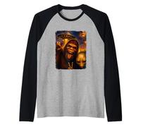 Distressed Bigfoot and Alien UFO Selfie Invasion Art Novelty Manche Raglan