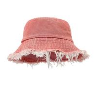 Distressed - Chapeau bob en denim pour homme et femme - Unisexe - Lavé - Pour les voyages en plein air, la mode urbaine, Rouge pastèque, M