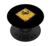 Distressed Crab Warning Sign Ocean Beach PopSockets PopGrip Adhésif