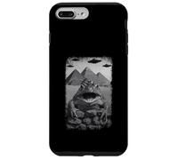 Distressed Frog Selfie at Pyramids Funny Vintage UFO Saying Coque pour iPhone 7 Plus/8 Plus