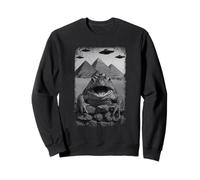 Distressed Frog Selfie at Pyramids Funny Vintage UFO Saying Sweatshirt