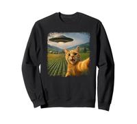 Distressed Orange Tabby Cat UFO Selfie with Invasion Alien Sweatshirt